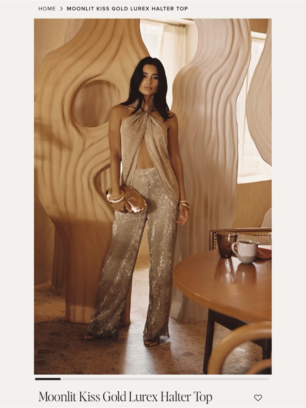 12th Tribe Moonlit Kiss Gold Lurex Halter Top - Picture 3 of 3